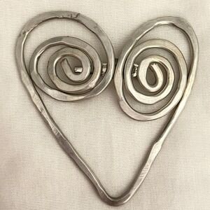 Large Handmade Spiral Heart Brooch Oversized Abstract Love Pin Valentine